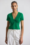 Kelly Green Belle Viscose Compact Knit Twist Front Sweater | Women's Top by Derek Lam 10 Crosby