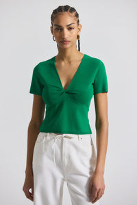 Kelly Green Belle Viscose Compact Knit Twist Front Sweater | Women's Top by Derek Lam 10 Crosby