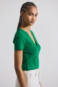 Kelly Green Belle Viscose Compact Knit Twist Front Sweater | Women's Top by Derek Lam 10 Crosby