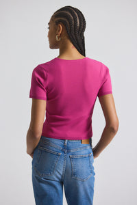 Raspberry Multi Belle Viscose Compact Knit Twist Front Sweater | Women's Top by Derek Lam 10 Crosby