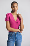 Raspberry Multi Belle Viscose Compact Knit Twist Front Sweater | Women's Top by Derek Lam 10 Crosby