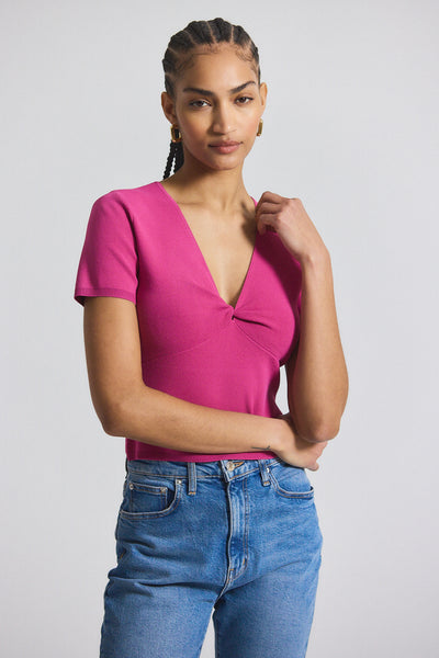 Belle Viscose Compact Knit Twist Front Sweater - Raspberry – Derek Lam
