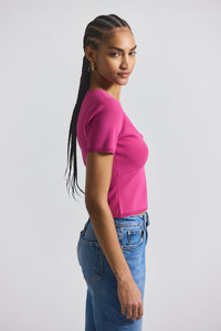 Raspberry Multi Belle Viscose Compact Knit Twist Front Sweater | Women's Top by Derek Lam 10 Crosby