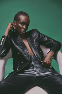 Black Leather Walter Double Breasted Jacket | Women's Jackets by Derek Lam 10 Crosby