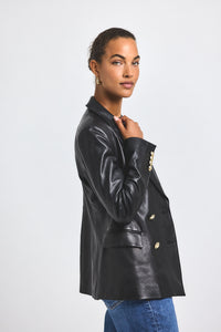 Black Leather Walter Double Breasted Jacket | Women's Jackets by Derek Lam 10 Crosby
