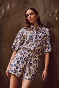 Keaton Split Sleeve Top - French Blue Multi