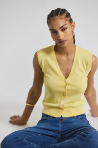 Buttercup Brit Refined Sleeveless Cardigan With Tie | Women's Top by Derek Lam 10 Crosby