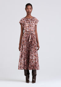 Burgundy Multi Demetria Flutter Sleeve Midi Dress | Women's Dress by Derek Lam 10 Crosby