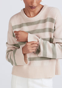 Buttermilk-Sage Farah Stripe Crewneck Sweater | Women's Sweater by Derek Lam 10 Crosby