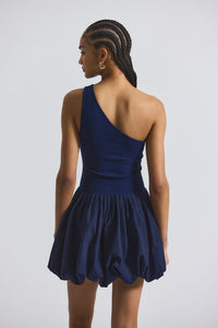 Navy Calla Mixed Media Compact Knit Balloon Dress | Women's Dresses by Derek Lam 10 Crosby