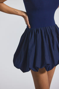 Navy Calla Mixed Media Compact Knit Balloon Dress | Women's Dresses by Derek Lam 10 Crosby