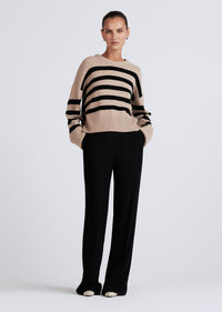 Camel-Black Farah Stripe Crewneck Sweater | Women's Sweater by Derek Lam 10 Crosby