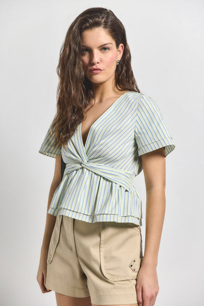 【THE MOZZ】Demi Stripe Collar Knit Setup Tirza Mixed Media Top | Derek Lam 10 Crosby
