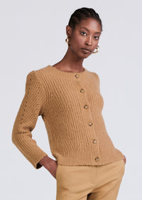 Camel Cosmo Puff Sleeve Cardigan | Women's Sweater by Derek Lam 10 Crosby