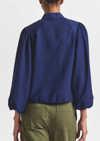 Sailor Navy Dianne Mini Grid Georgette Volume Sleeve Blouse | Women's Top by Derek Lam 10 Crosby