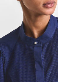 Sailor Navy Dianne Mini Grid Georgette Volume Sleeve Blouse | Women's Top by Derek Lam 10 Crosby
