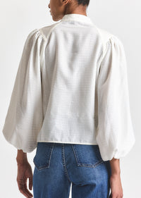 Soft White Dianne Mini Grid Georgette Volume Sleeve Blouse | Women's Top by Derek Lam 10 Crosby