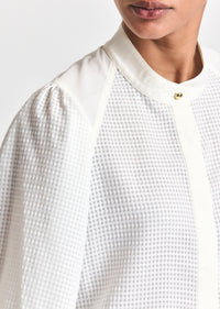 Soft White Dianne Mini Grid Georgette Volume Sleeve Blouse | Women's Top by Derek Lam 10 Crosby