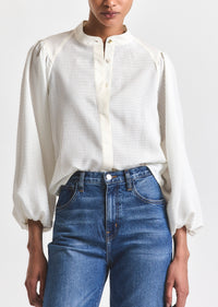 Soft White Dianne Mini Grid Georgette Volume Sleeve Blouse | Women's Top by Derek Lam 10 Crosby