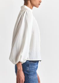 Soft White Dianne Mini Grid Georgette Volume Sleeve Blouse | Women's Top by Derek Lam 10 Crosby
