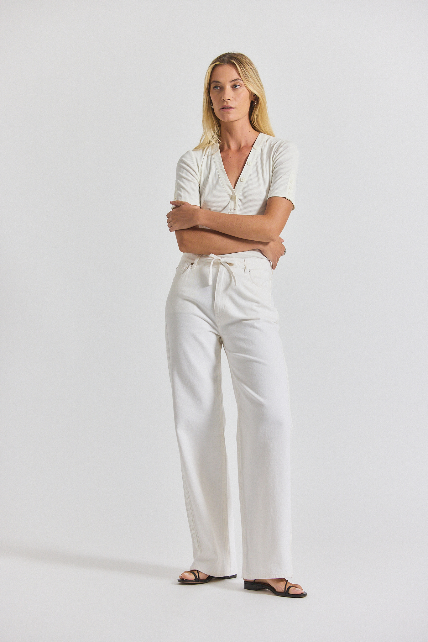 Dunn Denim Wide Leg Jean With Crochet Trim - Ecru – Derek Lam