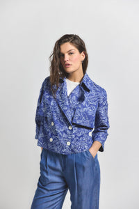 Indigo Elijah Cropped Trench Jacket | Women's Jackets by Derek Lam 10 Crosby