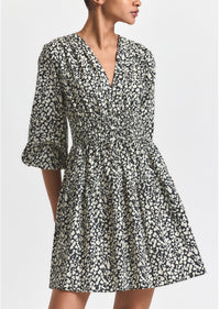Emma V-Neck Dress - Black-White Hearts