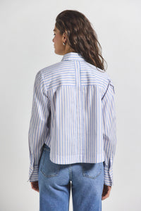 Blue Multi Estrella Striped Cropped Button Up | Women's Top by Derek Lam 10 Crosby