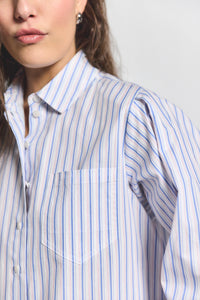 Blue Multi Estrella Striped Cropped Button Up | Women's Top by Derek Lam 10 Crosby