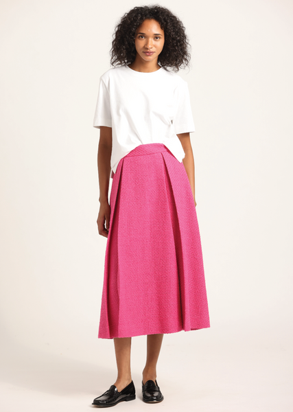 Fenella Tweed Pleated Midi Skirt - French Rose – Derek Lam Fenella Tweed Pleated Midi Skirt - French Rose – Derek Lam