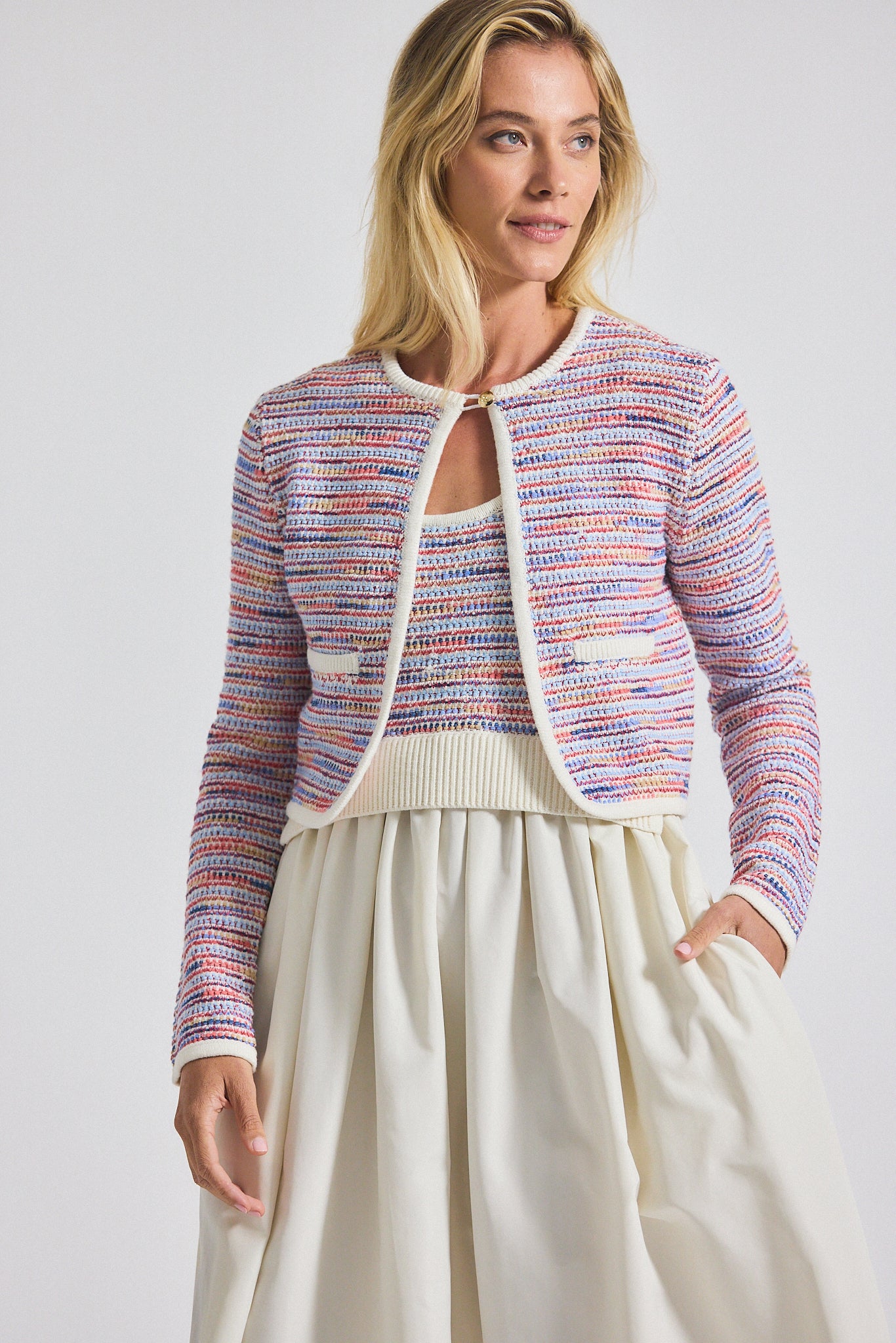 カーディガン (CREOLME)LAME FEATHER KNIT CARDIGAN Feather Trim Knit Cardigan | Karen Millen