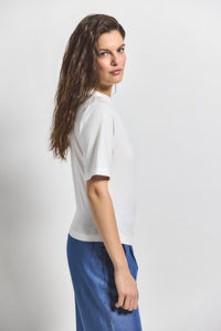 Blanc de Blanc Frederic Ruched Short Sleeve Tee | Women's Top by Derek Lam 10 Crosby