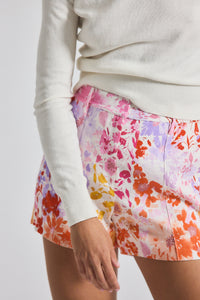 Rose Multi Freja Floral Printed Stretch Linen Flared Short | Women's Shorts by Derek Lam 10 Crosby