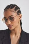 Millie Classic Single Wire Rectangle Sunglasses - Gold Orange