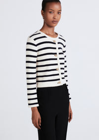 Ivory-Navy Keene Stripe Crewneck Cardigan | Women's Sweater by Derek Lam 10 Crosby