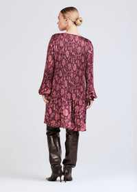 Burgundy Multi Katerina Pleated Long Sleeve Mini Dress | Women's Dress by Derek Lam 10 Crosby