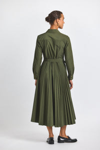 Fatigue Kenza Cotton Poly Poplin Pleated Shirt Dress | Women's Dresses by Derek Lam 10 Crosby