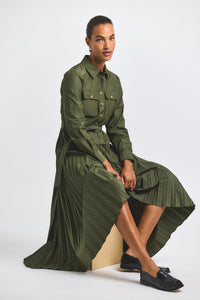Fatigue Kenza Cotton Poly Poplin Pleated Shirt Dress | Women's Dresses by Derek Lam 10 Crosby
