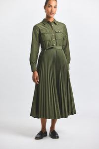 Fatigue Kenza Cotton Poly Poplin Pleated Shirt Dress | Women's Dresses by Derek Lam 10 Crosby