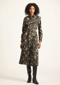 Black Fall Foliage Kenza Pleated Midi Dress | Women's Dresses by Derek Lam 10 Crosby