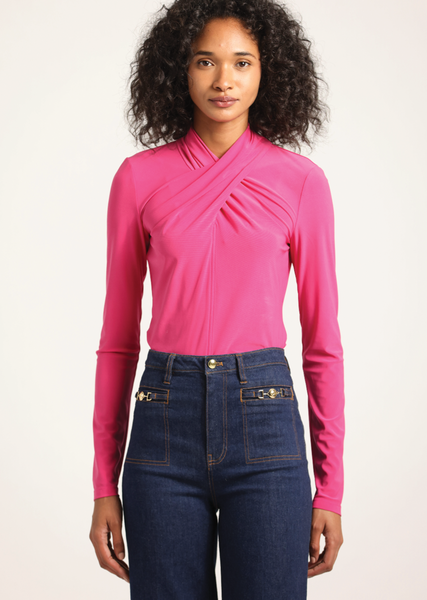 Krini Wrap Long Sleeve Jersey Top - French Rose – Derek Lam
