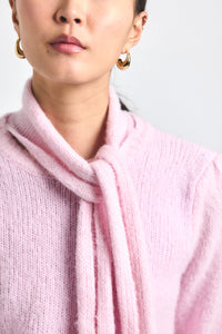 Slipper Pink Leilani Plush Knit Tie Neck Sweater | Women's Top by Derek Lam 10 Crosby