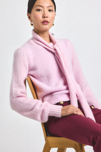 Slipper Pink Leilani Plush Knit Tie Neck Sweater | Women's Top by Derek Lam 10 Crosby