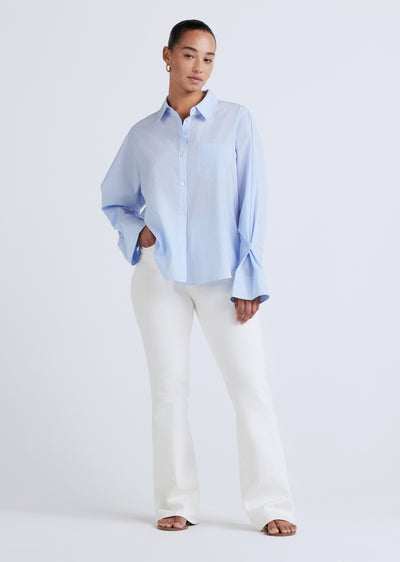 Light Blue-White Wesley Button Front Shirt | Women's Top by Derek Lam 10 Crosby