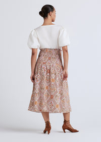 Light Khaki Multi Madani Smocked Skirt | Women's Skirt by Derek Lam 10 Crosby