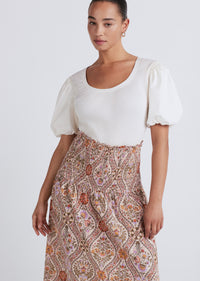 Light Khaki Multi Madani Smocked Skirt | Women's Skirt by Derek Lam 10 Crosby
