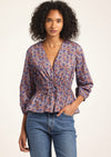Dark Mocha Multi Floral Lilith V-Neck Blouse | Women's Top by Derek Lam 10 Crosby
