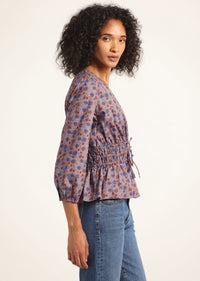 Dark Mocha Multi Floral Lilith V-Neck Blouse | Women's Top by Derek Lam 10 Crosby