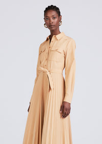 Limestone Kenza Long Sleeve Pleated Shirt Dress | Women's Dress by Derek Lam 10 Crosby