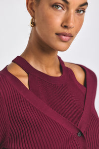 Bordeaux Lonnie Viscose Knit Layered Cardigan | Women's Top by Derek Lam 10 Crosby
